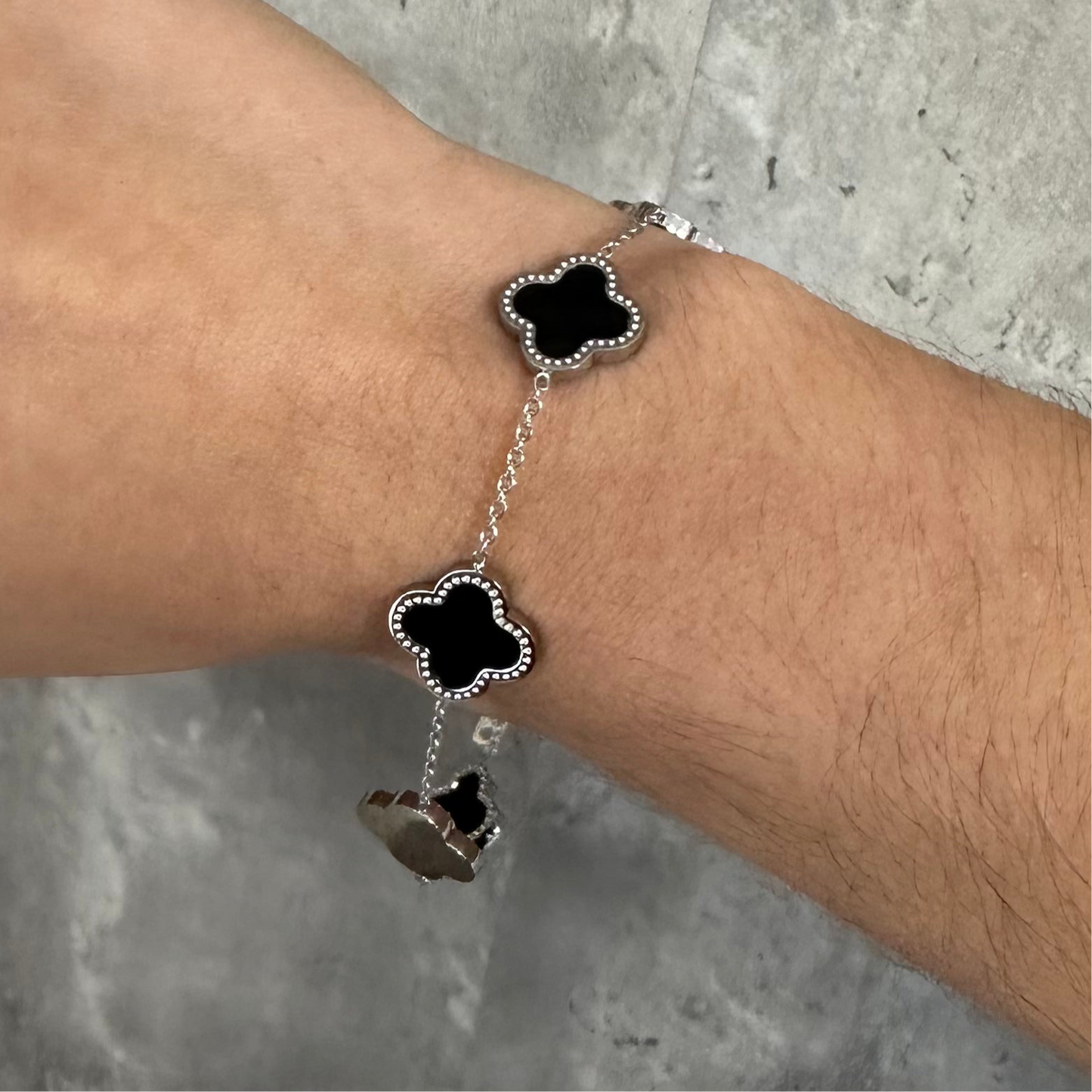 Clover Silver Black Flat Bracelet