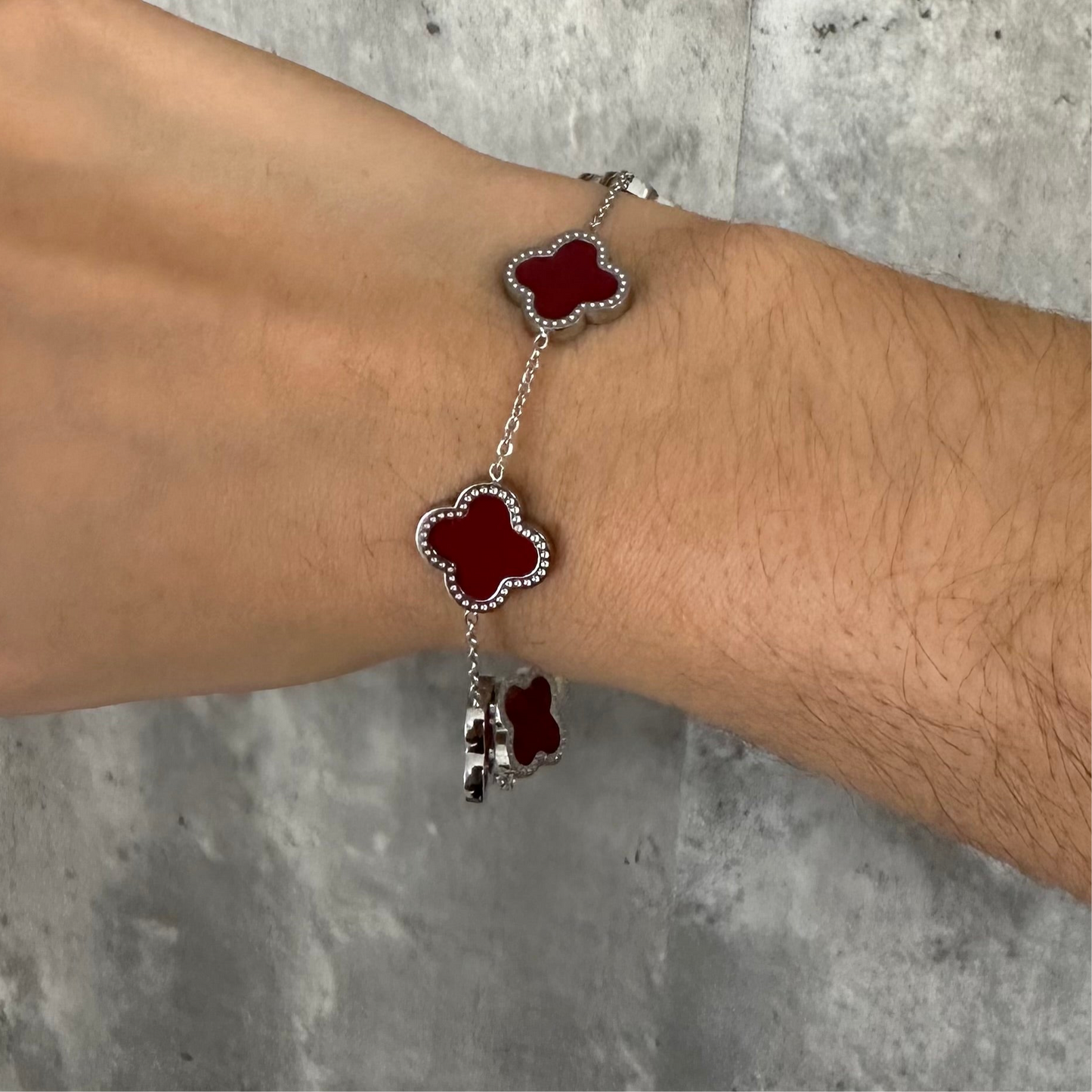 Clover Silver Red Wine Bracelet