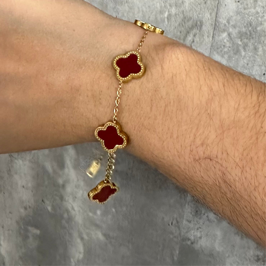 Clover Gold Red Wine Bracelet